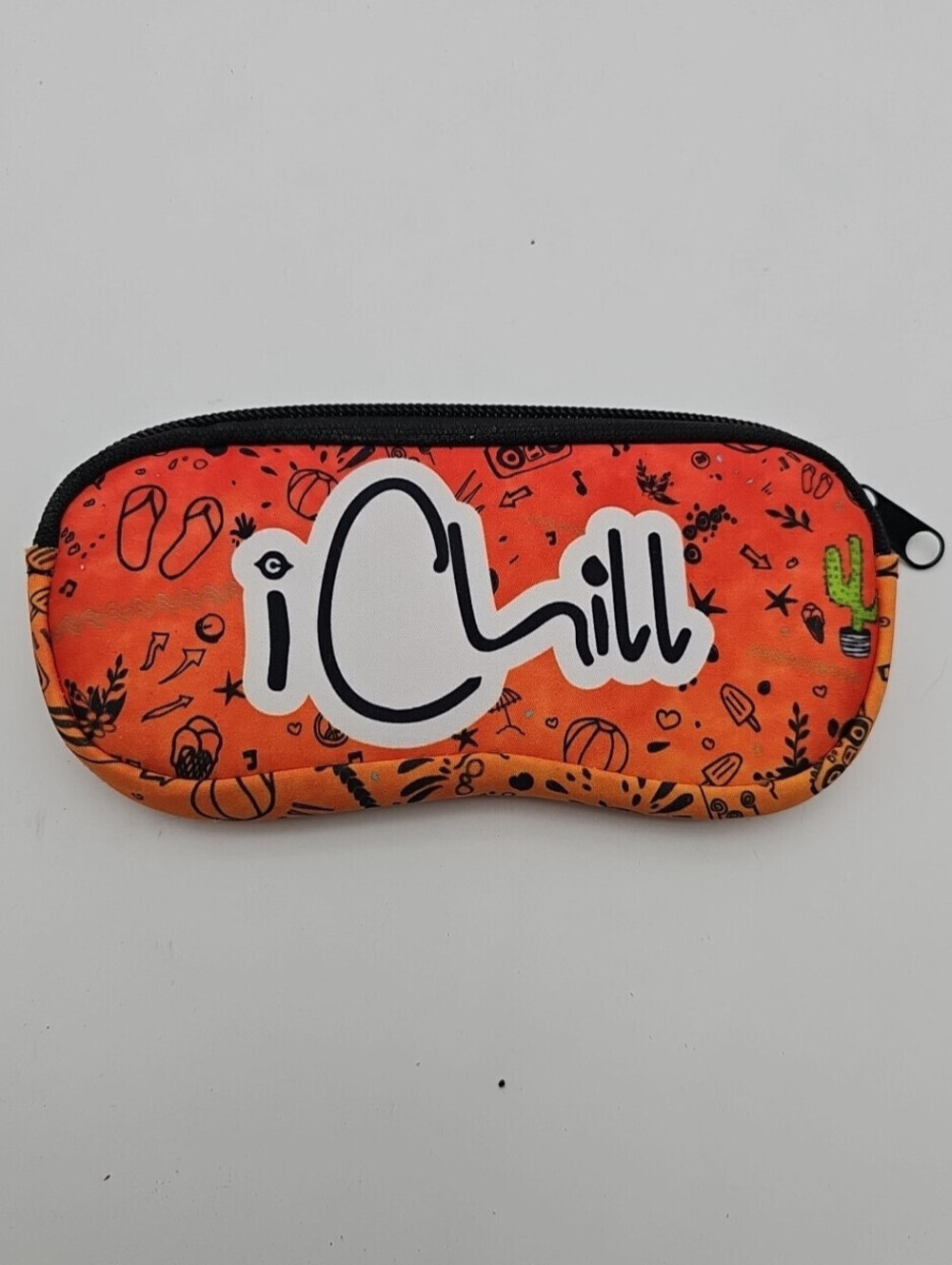 Vibrant orange "i Chill" zippered pouch. Perfect for school or travel storage